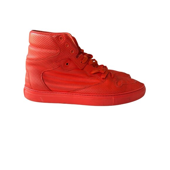 Balenciaga Red Perforated High-Top‎ Sneakers Size 44 Mens Leather - Picture 4 of 12